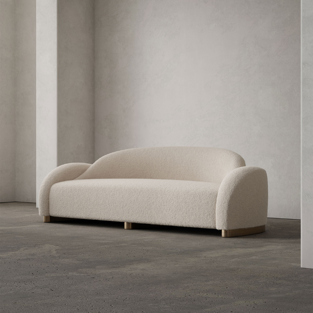 Elysian Luxury 2-Seater Sofa – Bouclé Fabric, Brass or Wood Legs