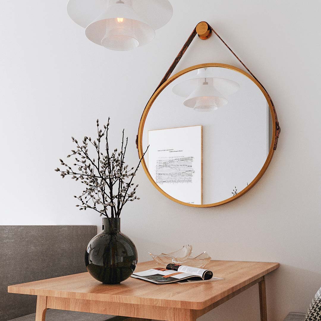 Circular Mirror With Leather strap