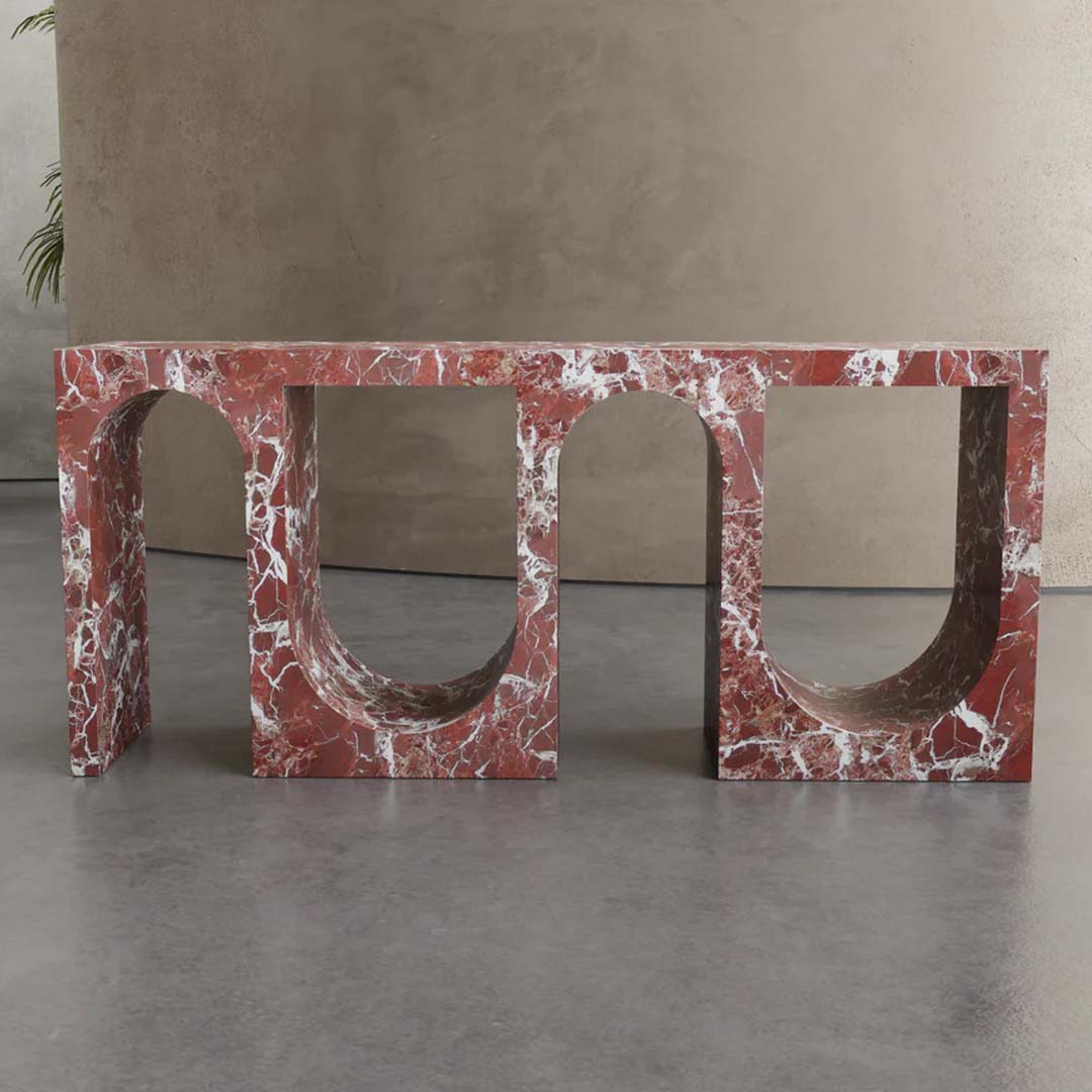 Algenib Natural Rosso Levanto Marble Console Table