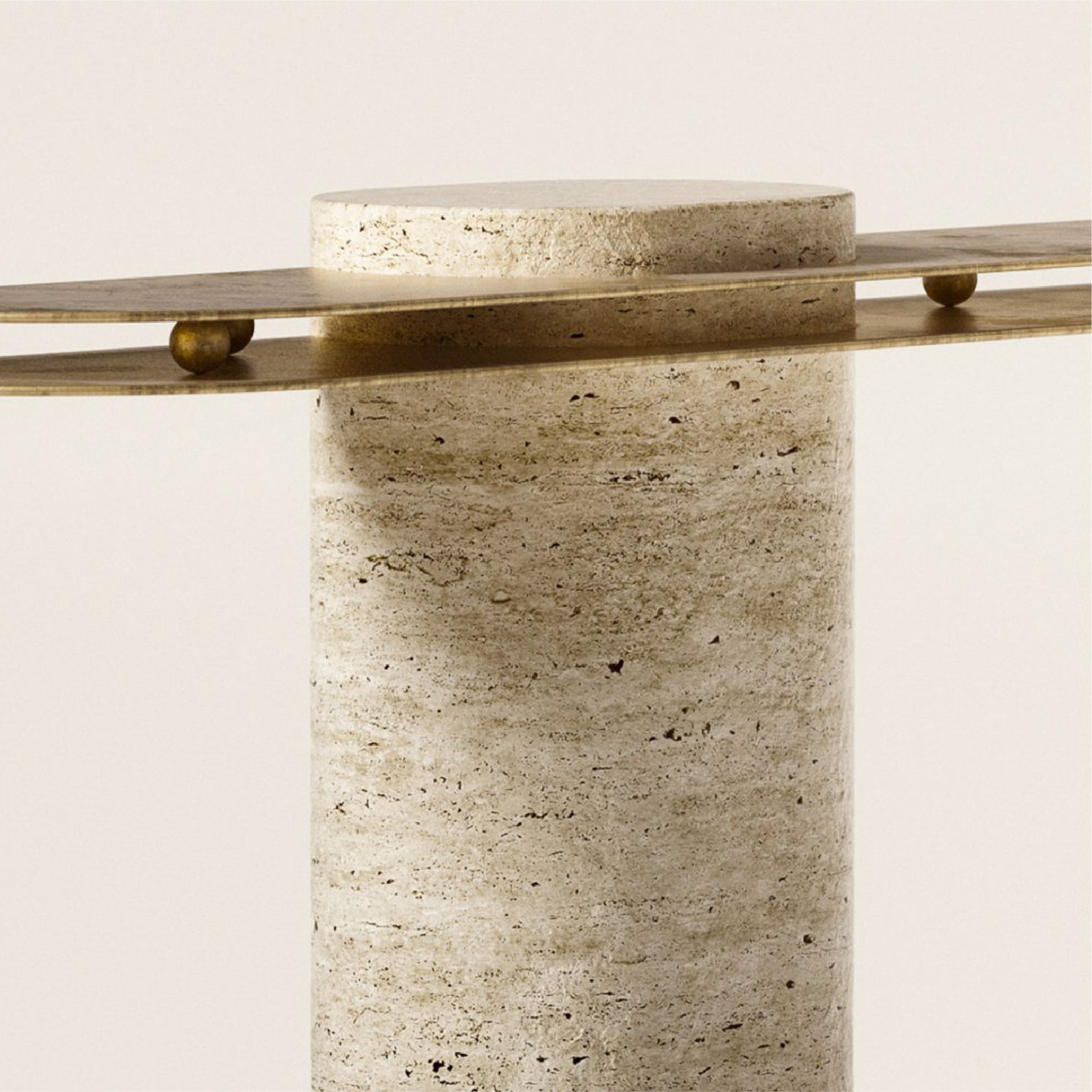 Luxury Travertine Console with textured Brass Top