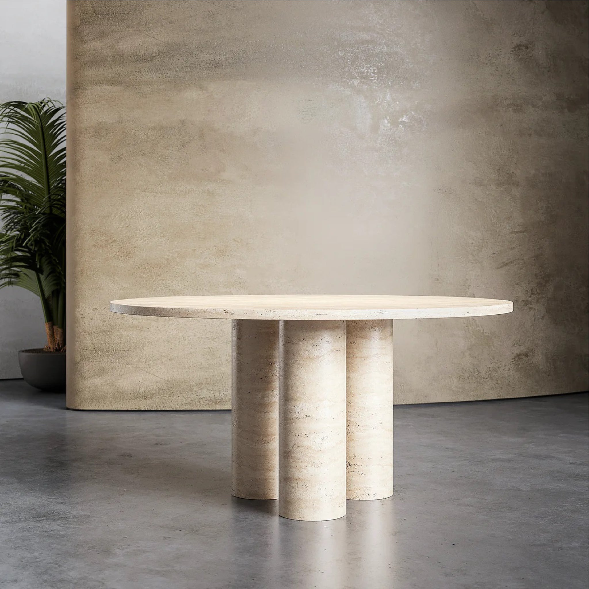 Sophisti circular Travertine Marble Dining Table